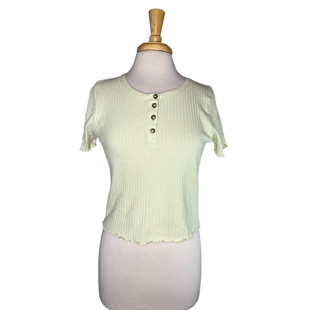 MADEWELL Henley Supercrop Tee Pale Green Size Large Womens Ribbed Cotton #NA430